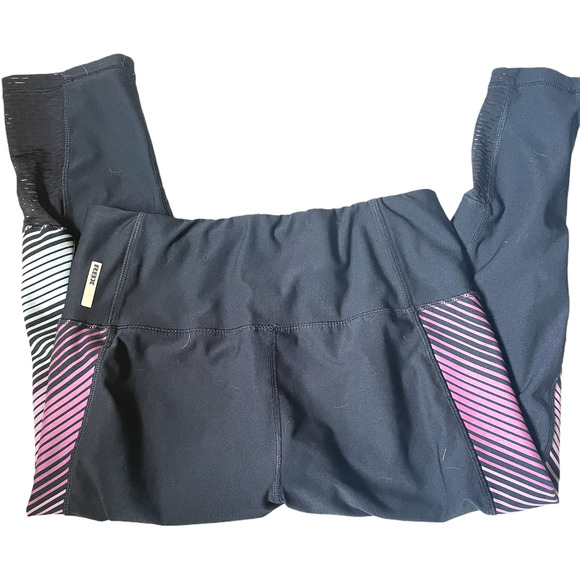 RBX Black High Rise Ombre Striped Cropped Leggings Women's Size Medium - Picture 1 of 5